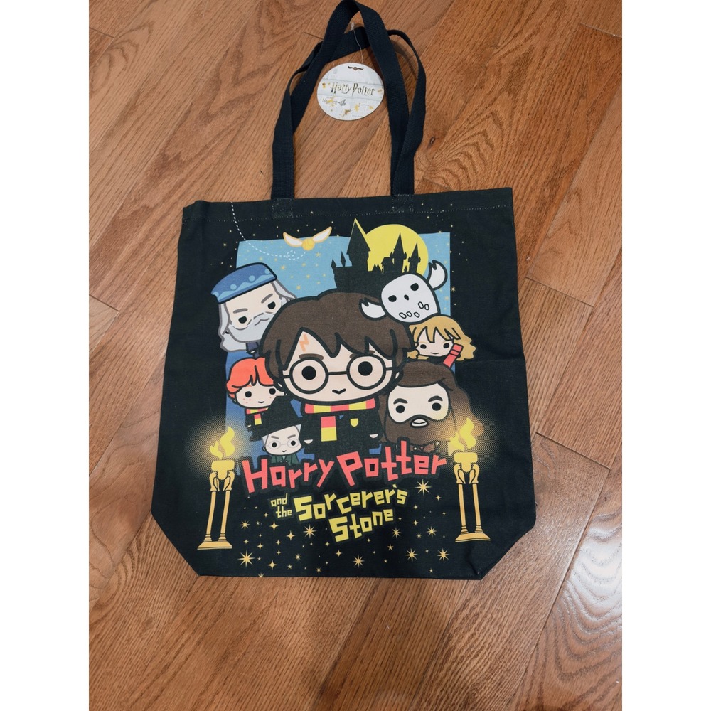 Harry Potter Sorcerer's Stone Chibi Canvas Tote Bag Black NWT Wizarding World